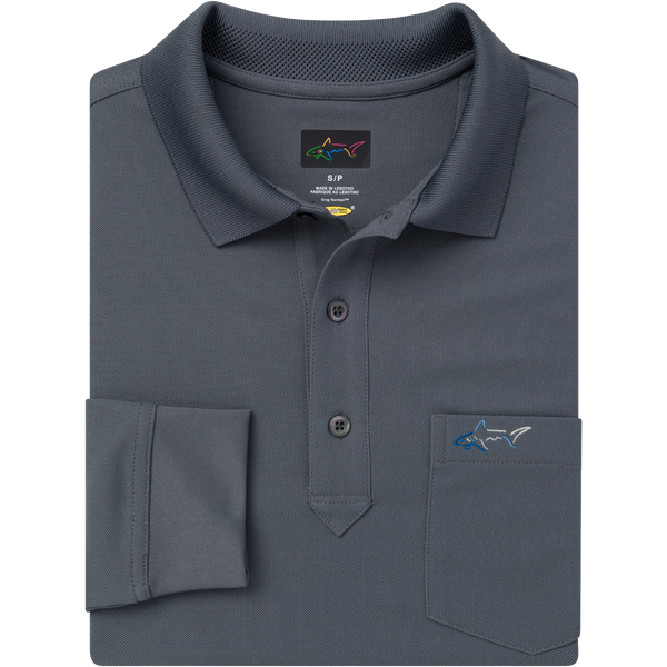 Greg Norman Long Sleeve Pocket Pique Shark Polo