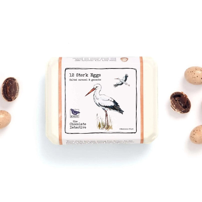 Greige 12 Salted Caramel Ganache Stork Eggs - The Chocolate Detective
