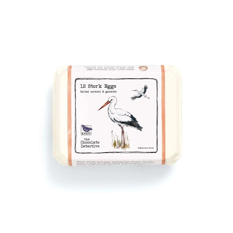 greige 12 Salted Caramel Ganache Stork Eggs - The Chocolate Detective