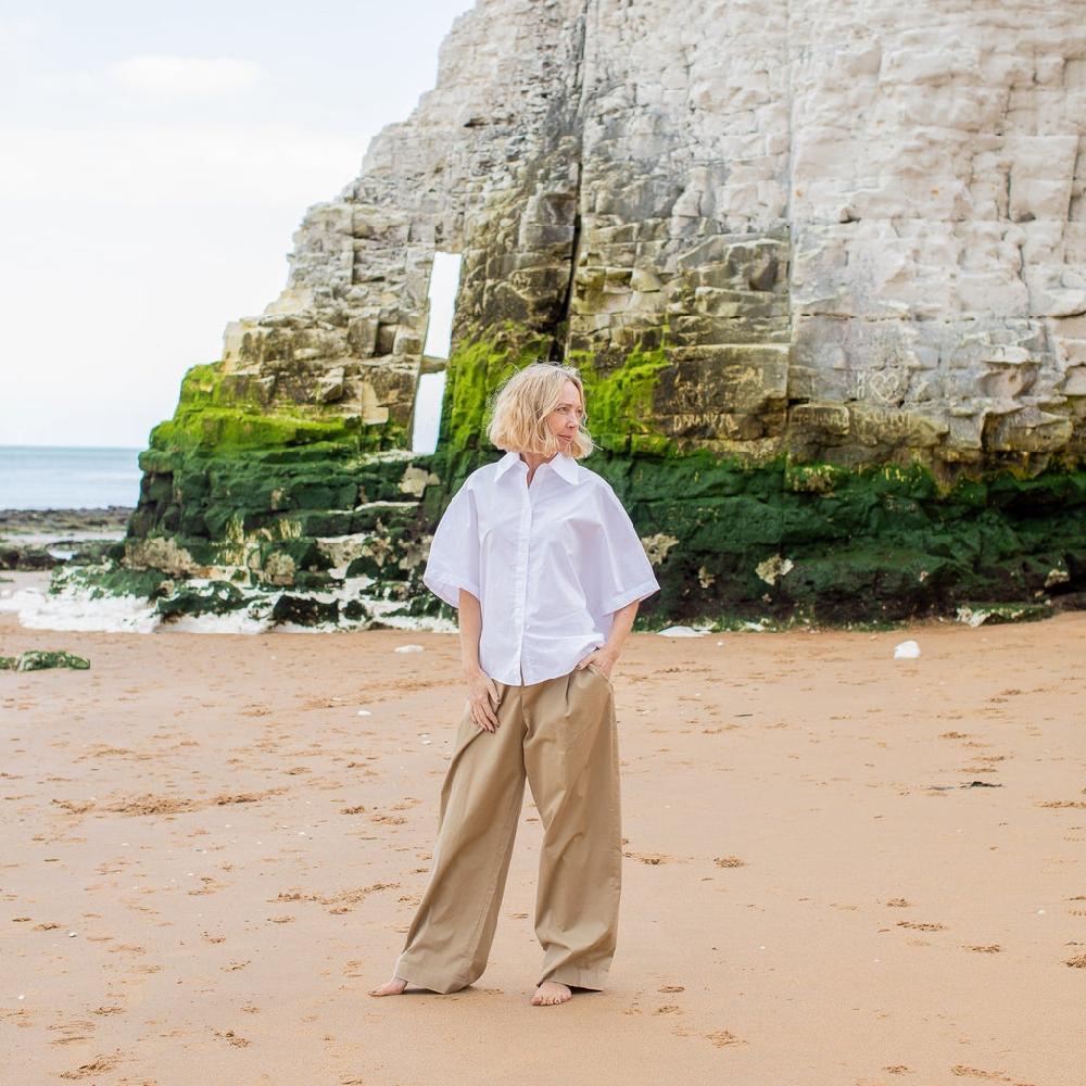 Greige Amelia Cotton Trousers From Chalk - Dark Beige