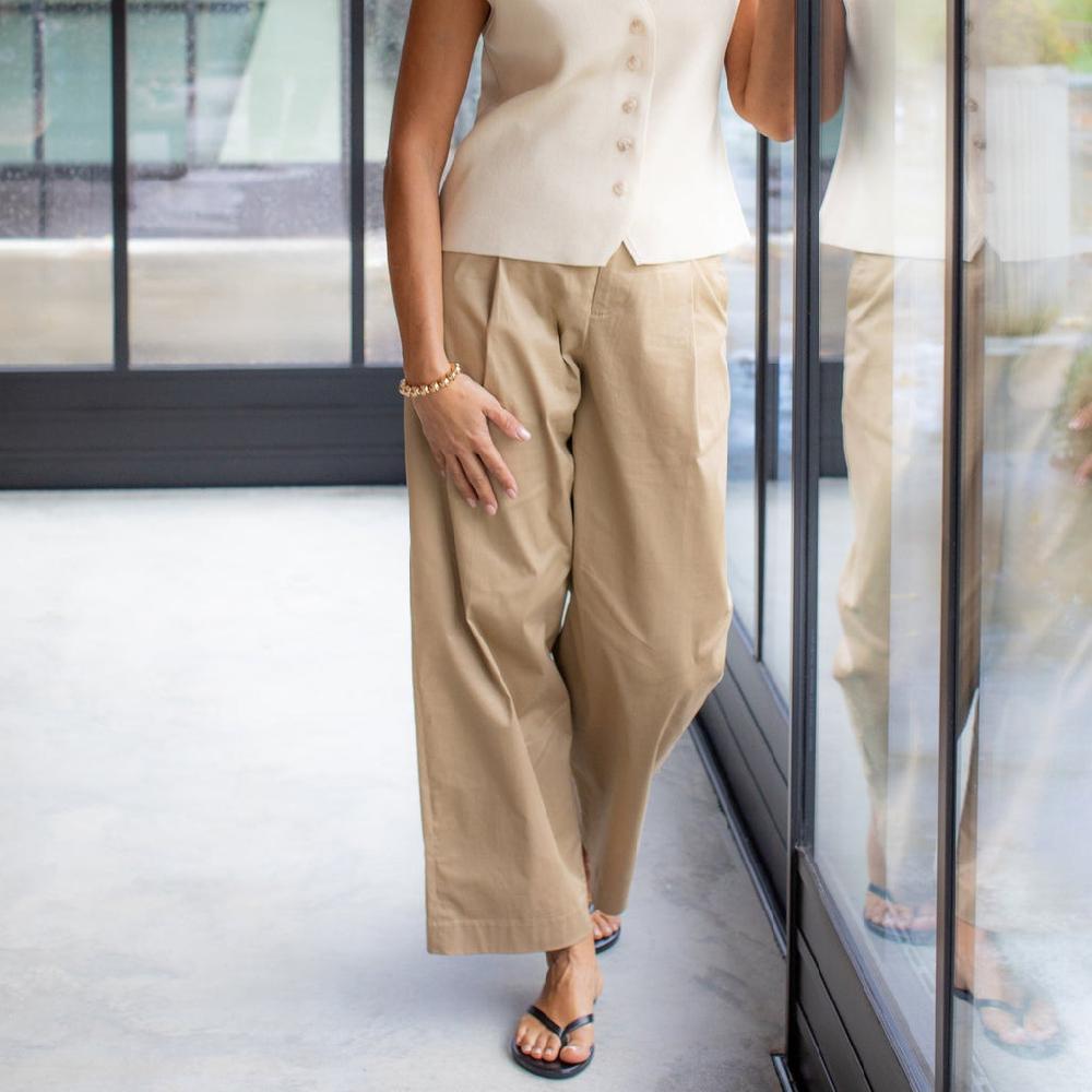 Greige Amelia Cotton Trousers From Chalk - Dark Beige