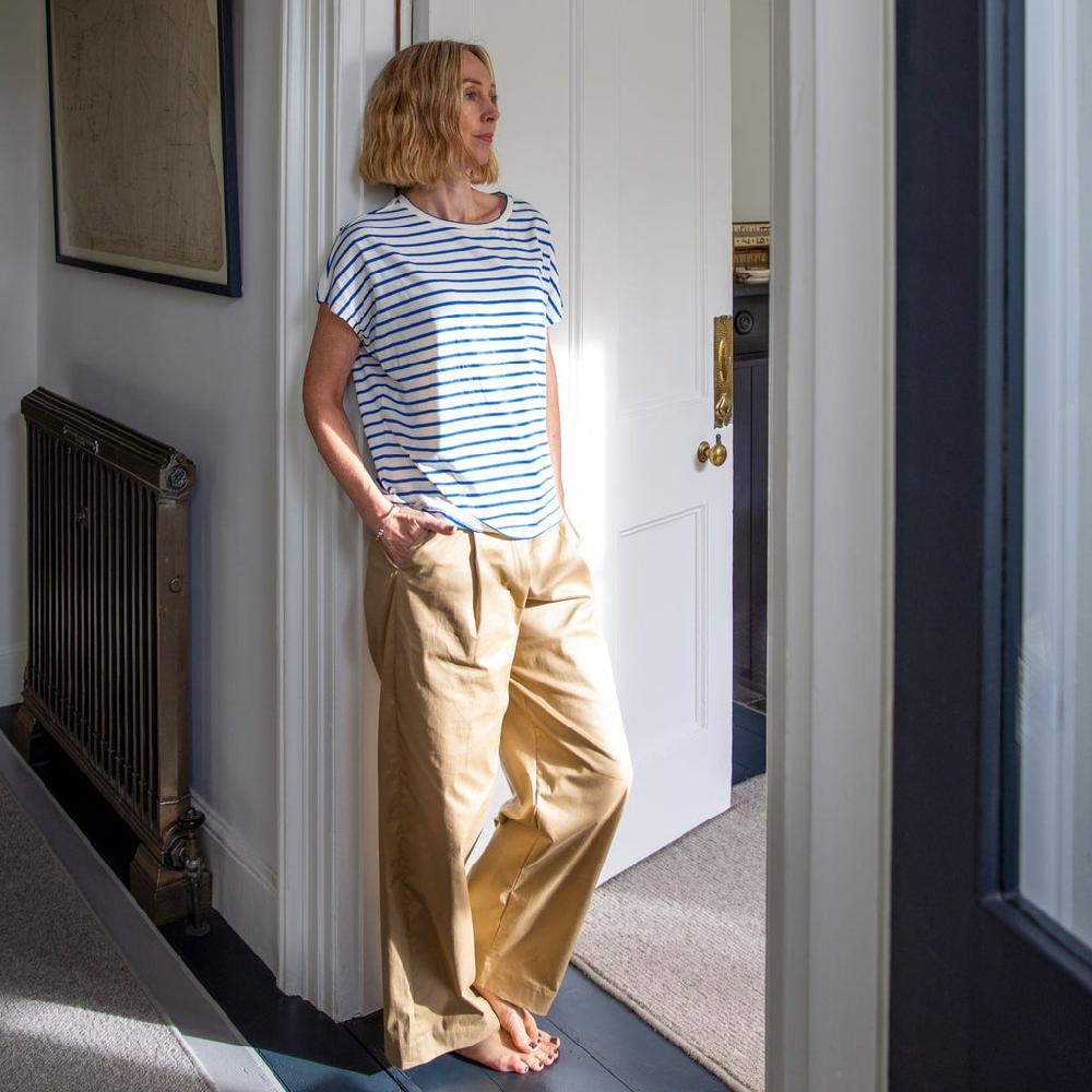 greige Amelia Cotton Trousers from Chalk - Dark Beige