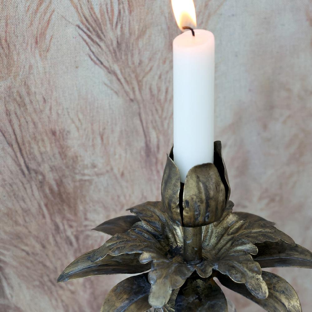 Greige Antique Brass Flower Bottle-Top Candleholder