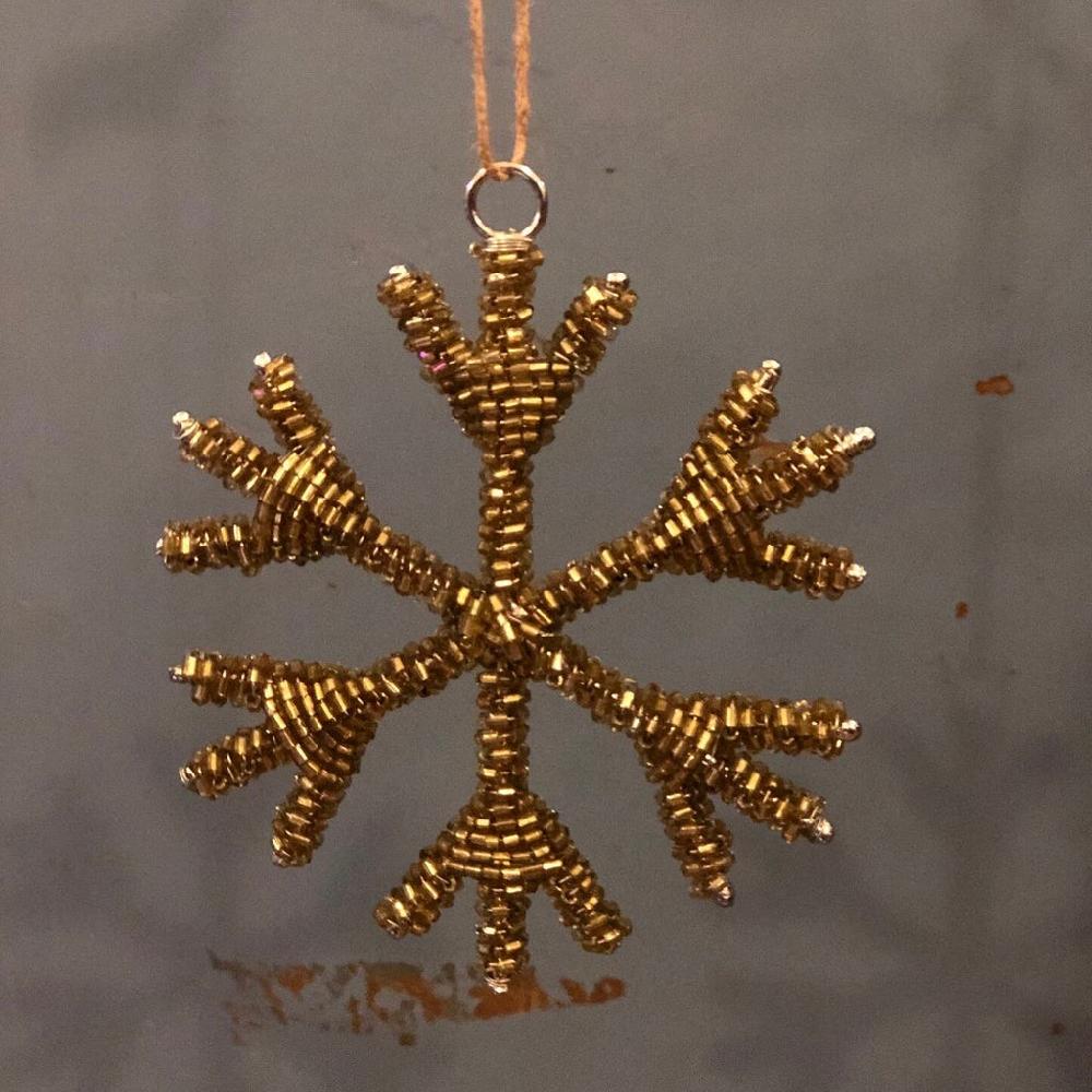 Greige Antique Gold Beaded Snowflake Hanging Decoration - Two Sizes