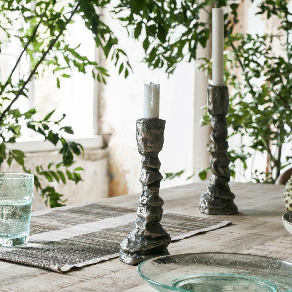 greige Antique Silver Sea Stack Candlestick - Two Sizes