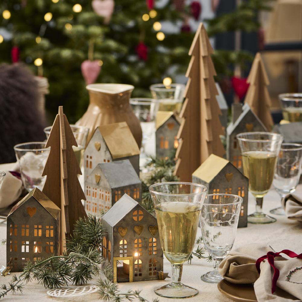 greige Antique Zinc and Brass Tealight Houses - Small