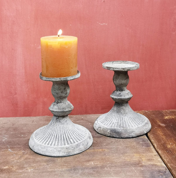 Greige Antique Zinc Pillar Candle Holder - Two Styles