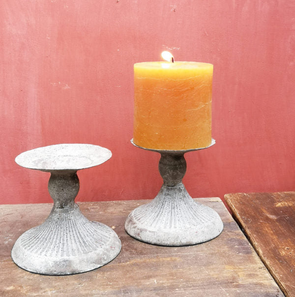 greige Antique Zinc Pillar Candle Holder - Two Styles
