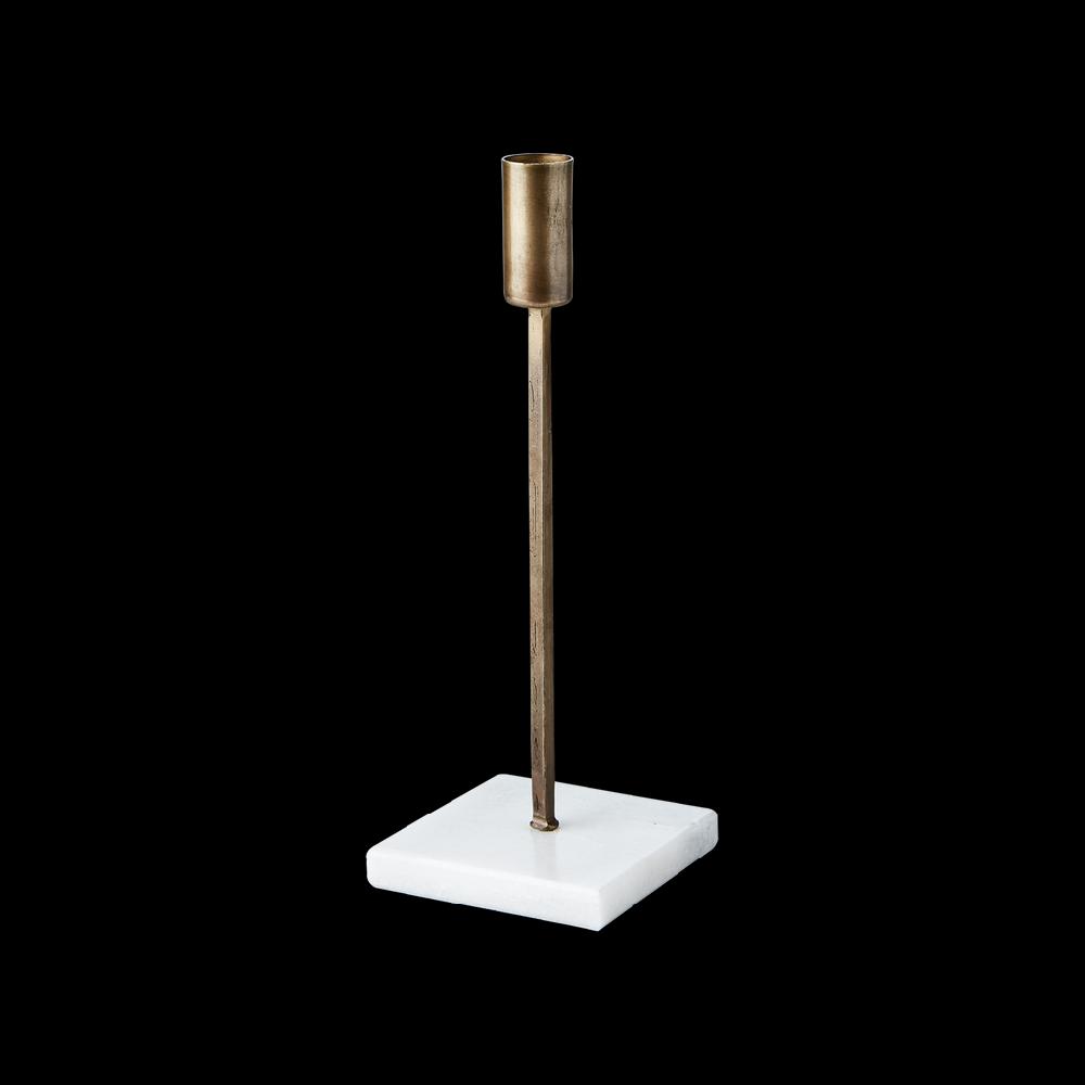 Greige Antiqued Brass And Marble Candle Holder - Two Sizes