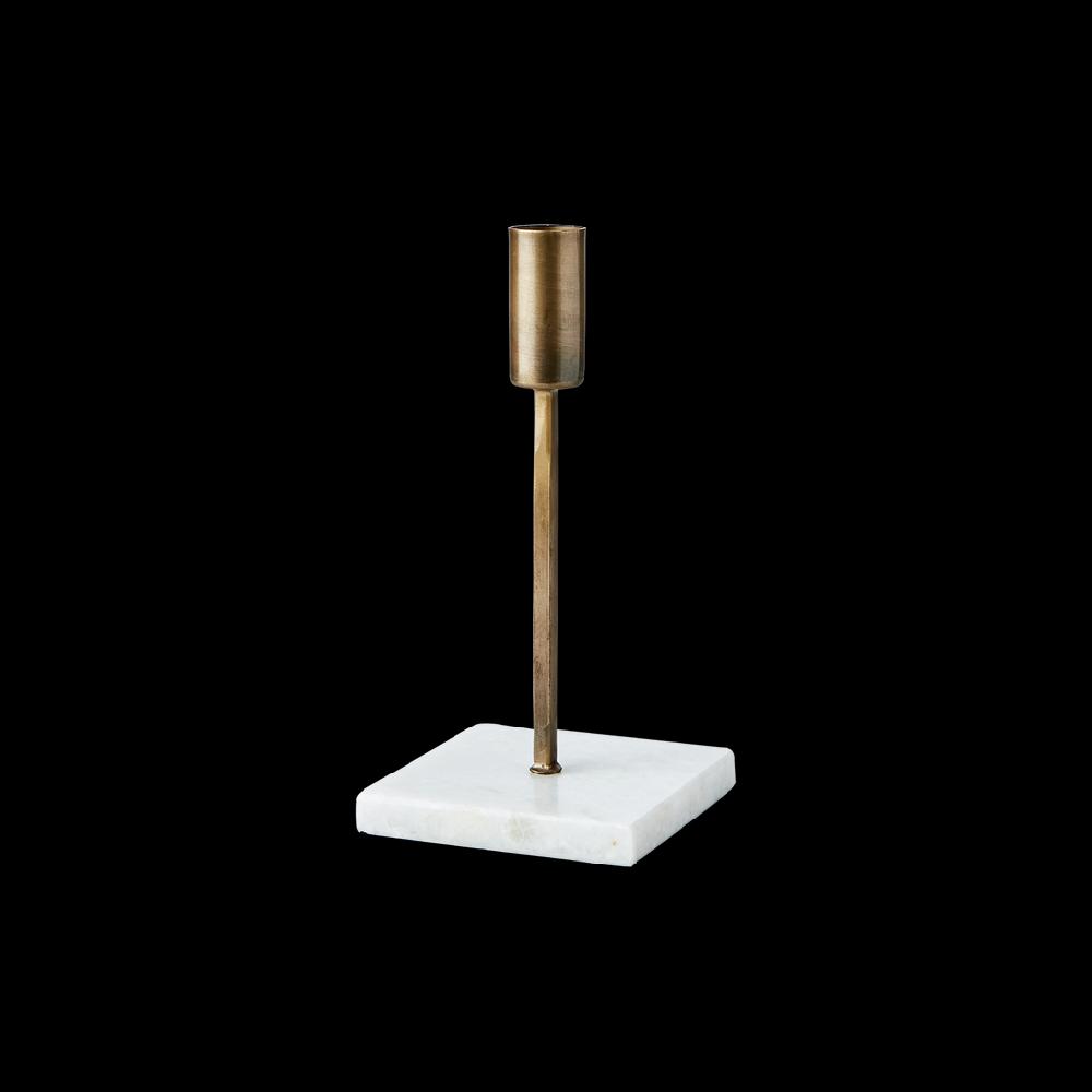 greige Antiqued Brass and Marble Candle Holder - Two Sizes