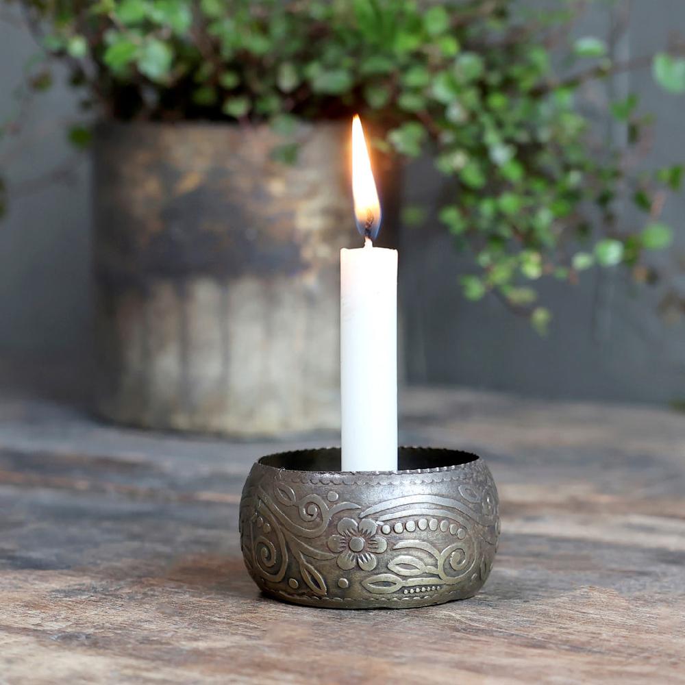 greige Antiqued Brass Candle Holder for Thin Taper Candle