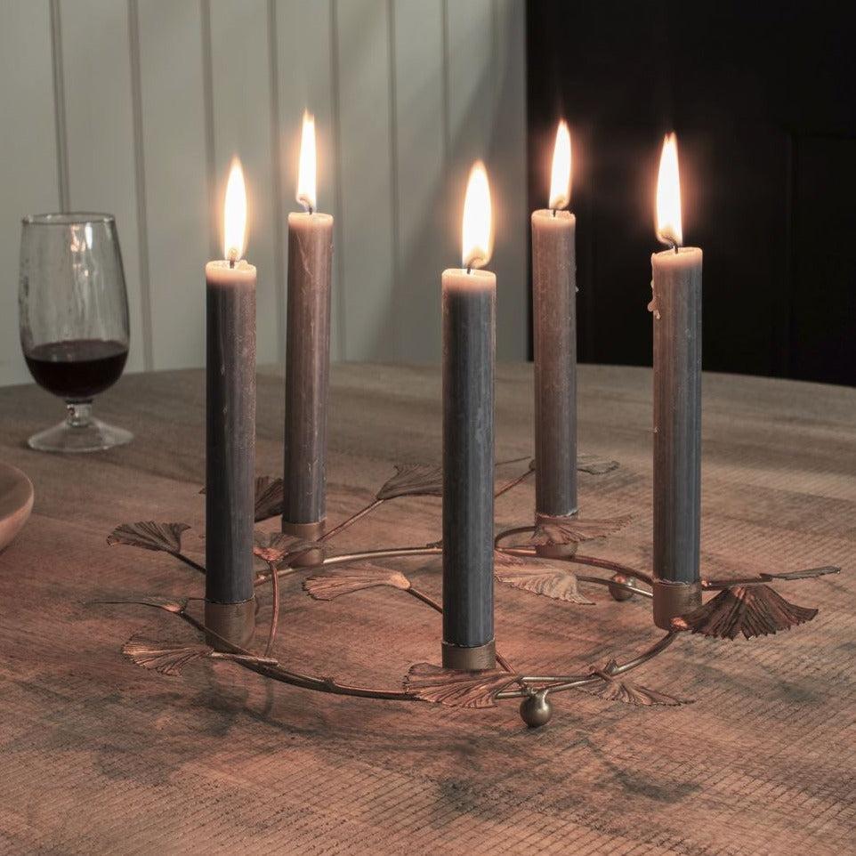 greige Antiqued Brass Ginkgo Leaf Candle Holder Ring