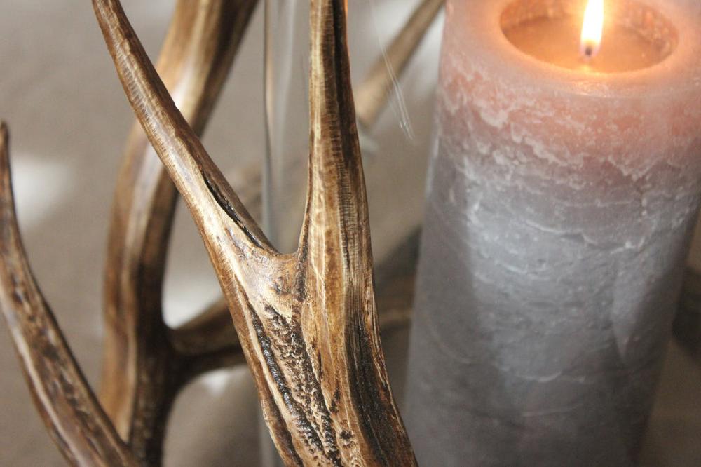 greige Antler-Wrapped Mouth Blown Glass Hurricane - Two Sizes