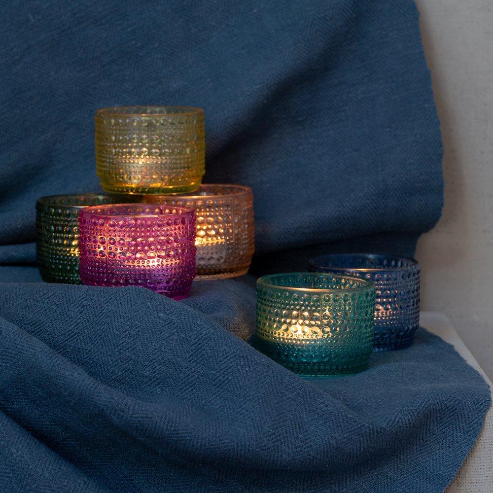 greige Assorted Jewel Coloured Recycled Glass Tealight Holders - Set of Six