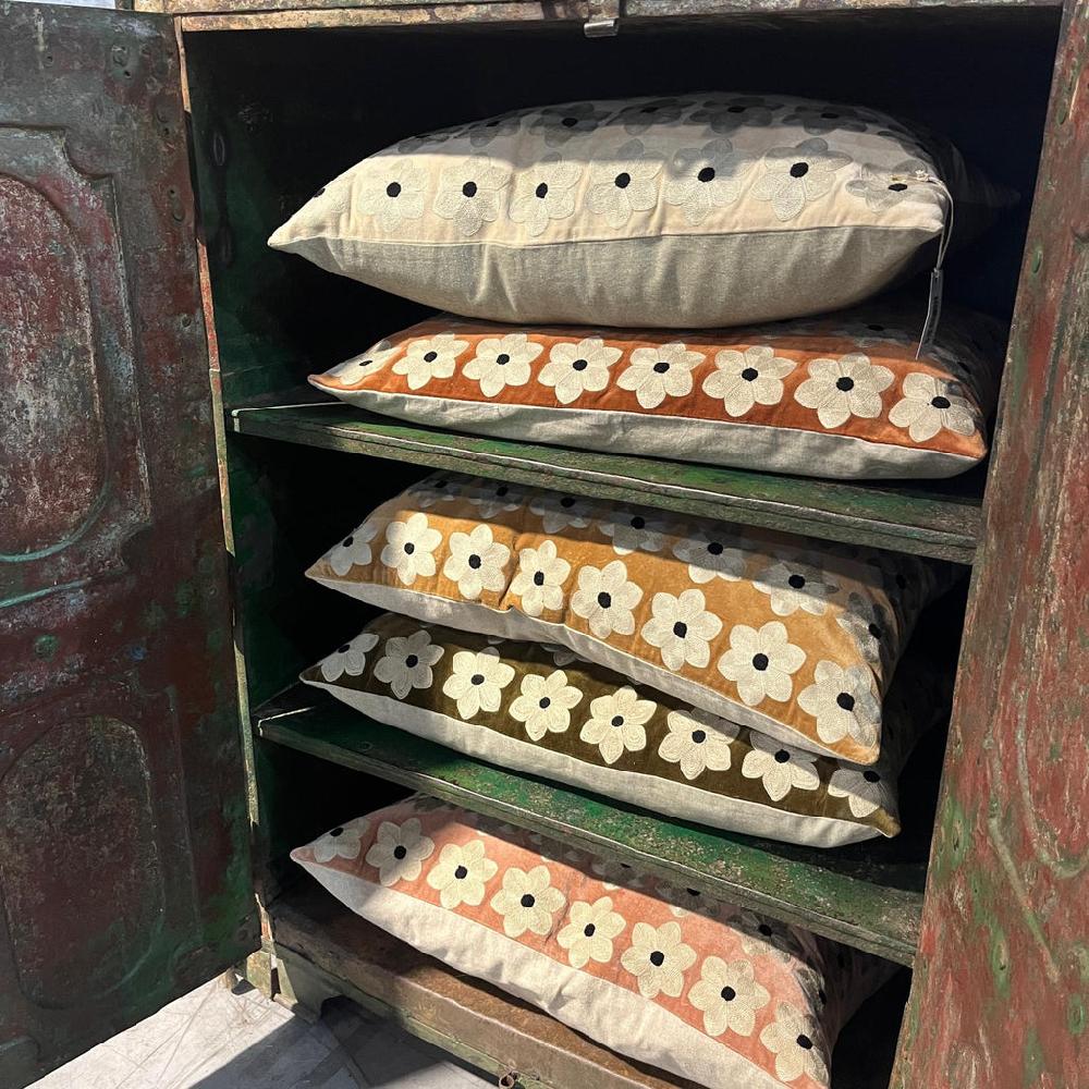 Greige Beige Daisy Cushion - Cotton Velvet & Linen - Olsson & Jensen