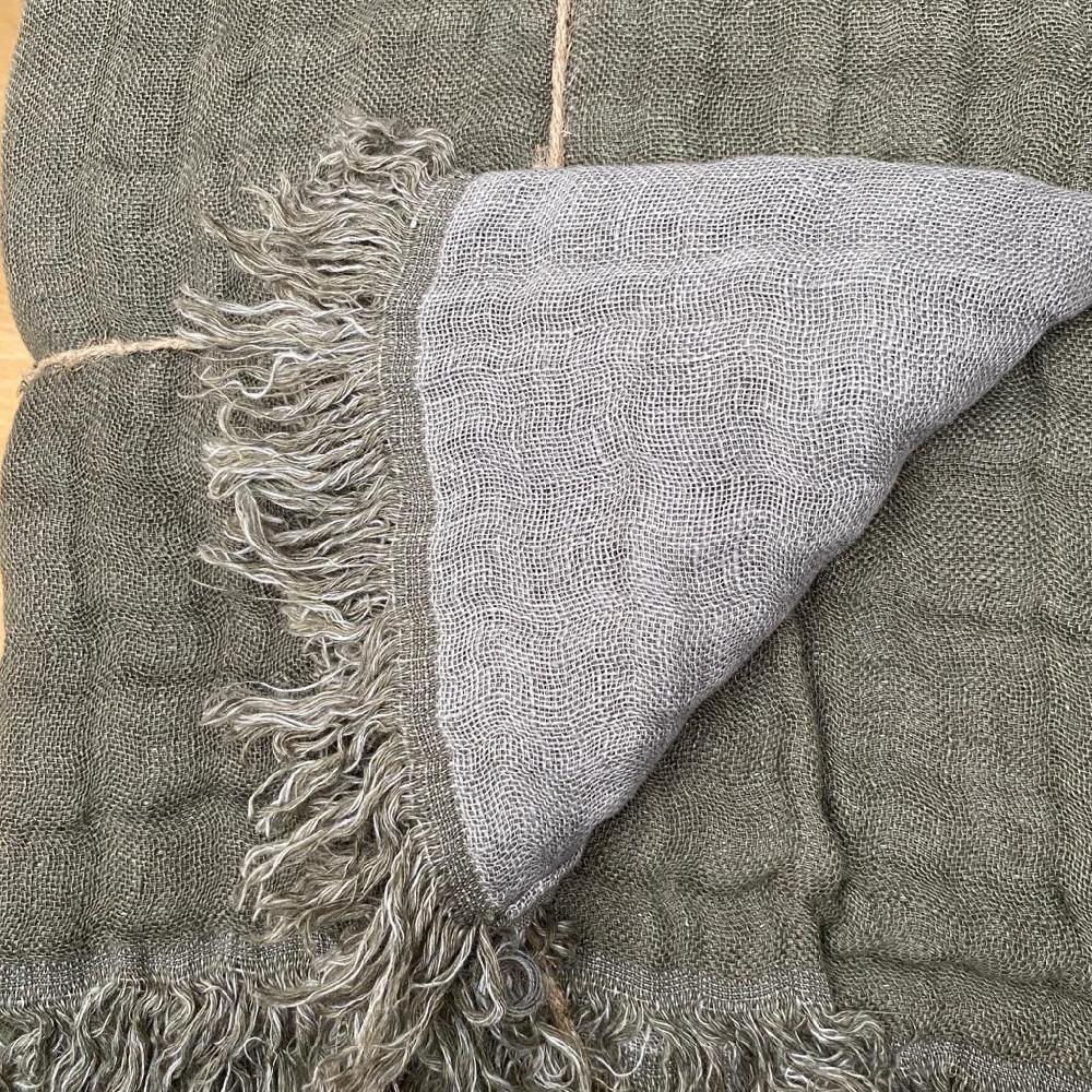 Greige Bhabhua Stonewashed Linen And Cotton Throw - Various Colours