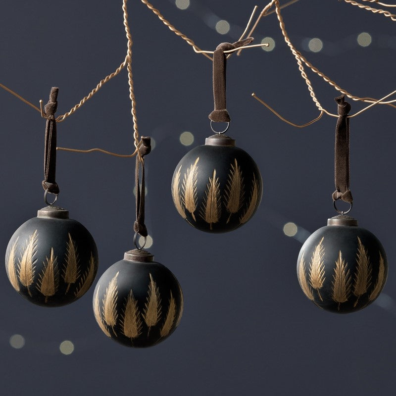 Greige Black And Brass Decorative Baubles - Set Of Four