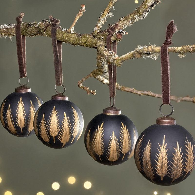 Greige Black And Brass Decorative Baubles - Set Of Four