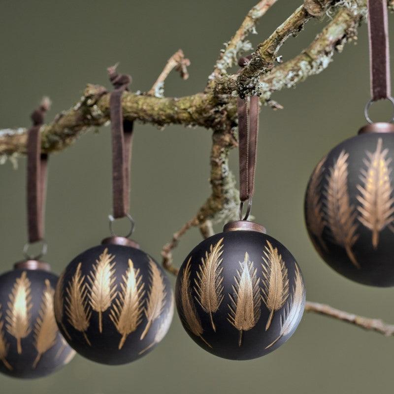 Greige Black And Brass Decorative Baubles - Set Of Four