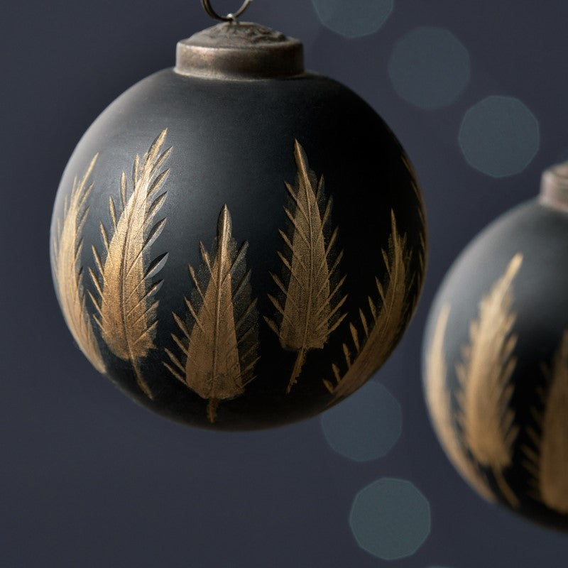 greige Black and Brass Decorative Baubles - Set of Four
