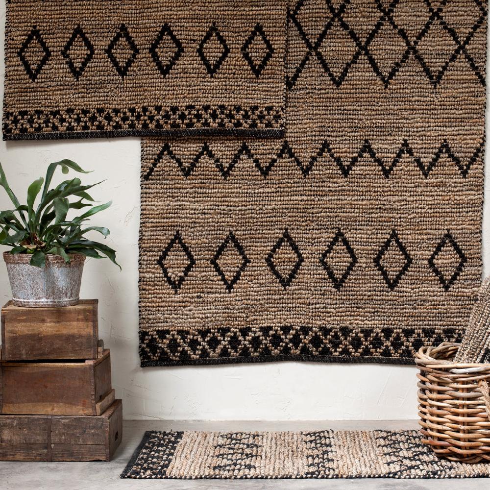 greige Black and Natural Eco Jute Rug - Various Size Options