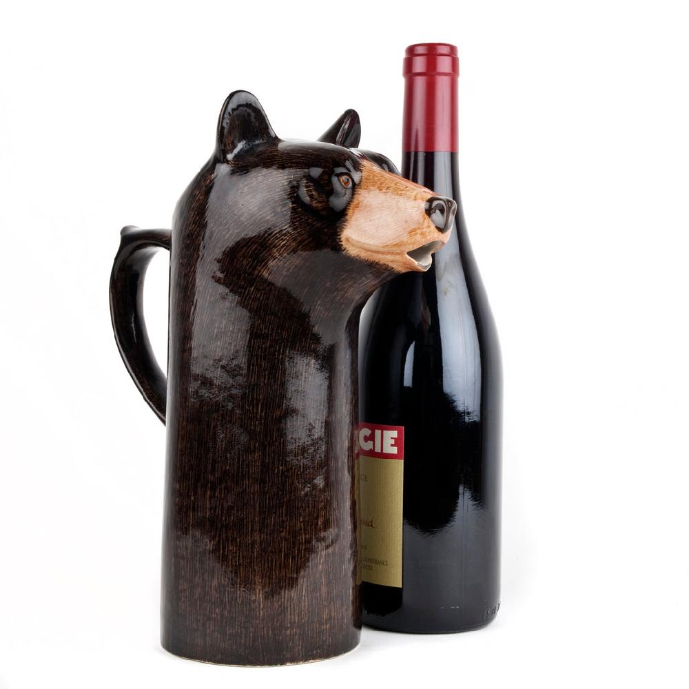 Greige Black Bear Water Or Wine Jug By Quail Ceramics