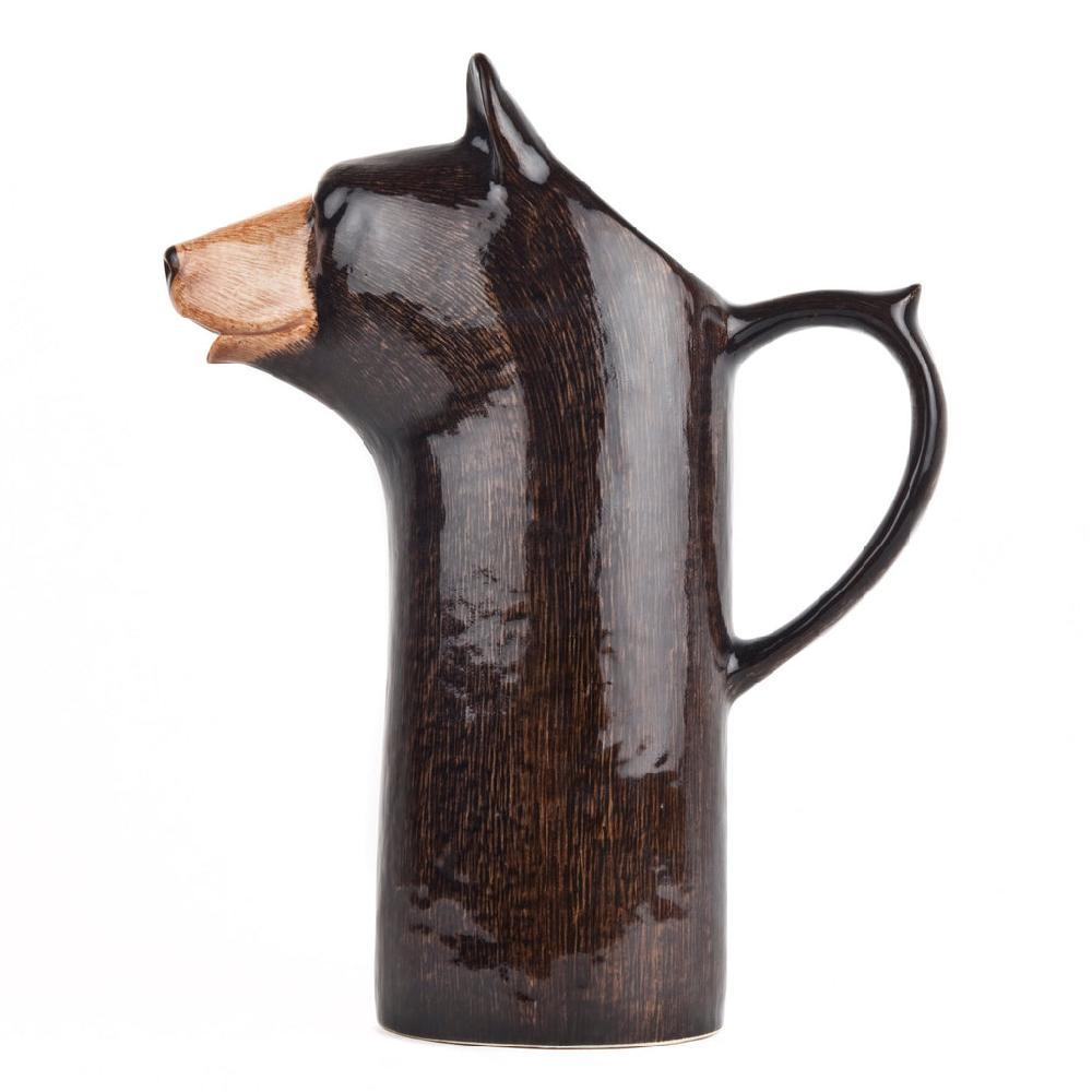 Greige Black Bear Water Or Wine Jug By Quail Ceramics