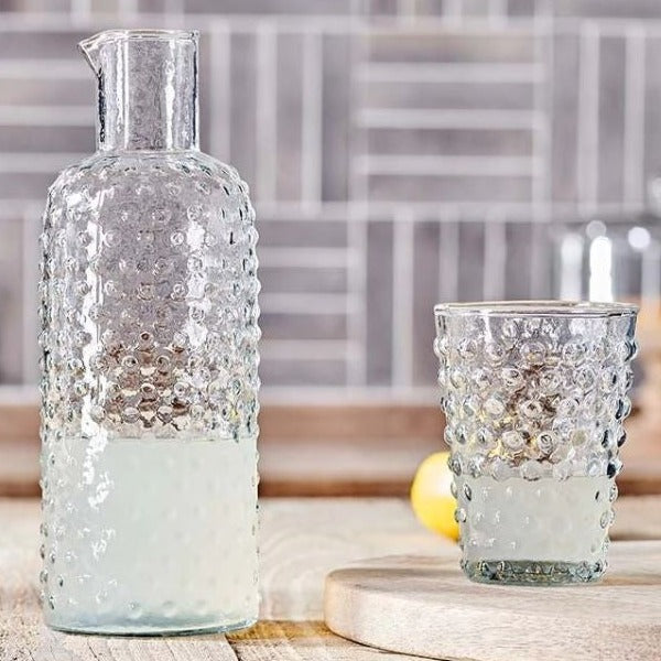 greige Bottle Shape Carafe with Bobbled Glass Finish