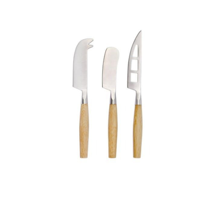 Greige Boxed Set Of Three Cheese Knives With Oak Handles