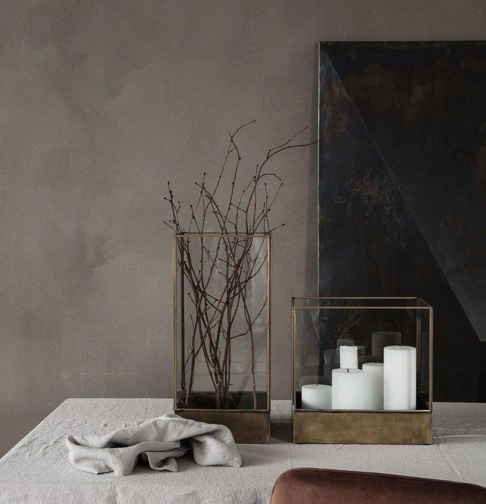 Greige Brass And Glass Display Box Or Lantern - Four Size Options