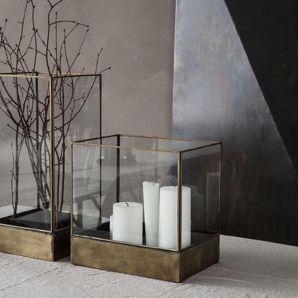 greige Brass and Glass Display Box or Lantern - Four Size Options