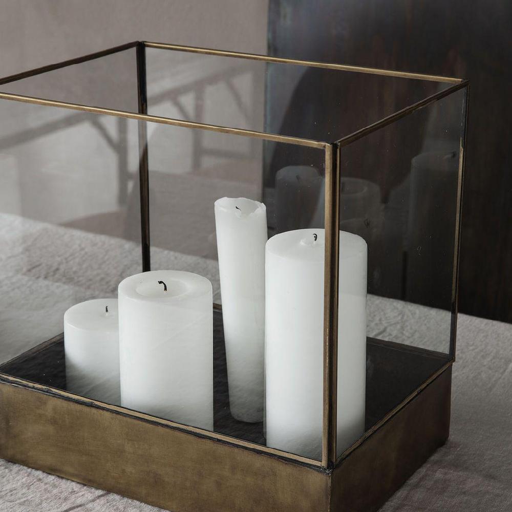 Greige Brass And Glass Display Box Or Lantern - Four Size Options