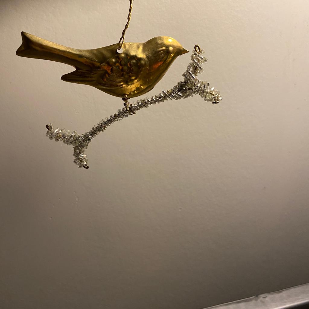 Greige Brass Bird On Twig Hanging Decoration - Walther & Co Denmark