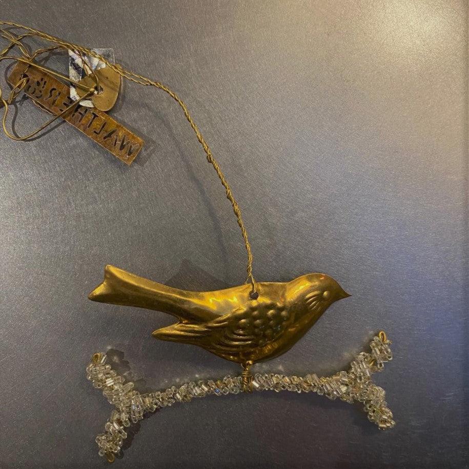 greige Brass Bird on Twig Hanging Decoration - Walther & Co Denmark
