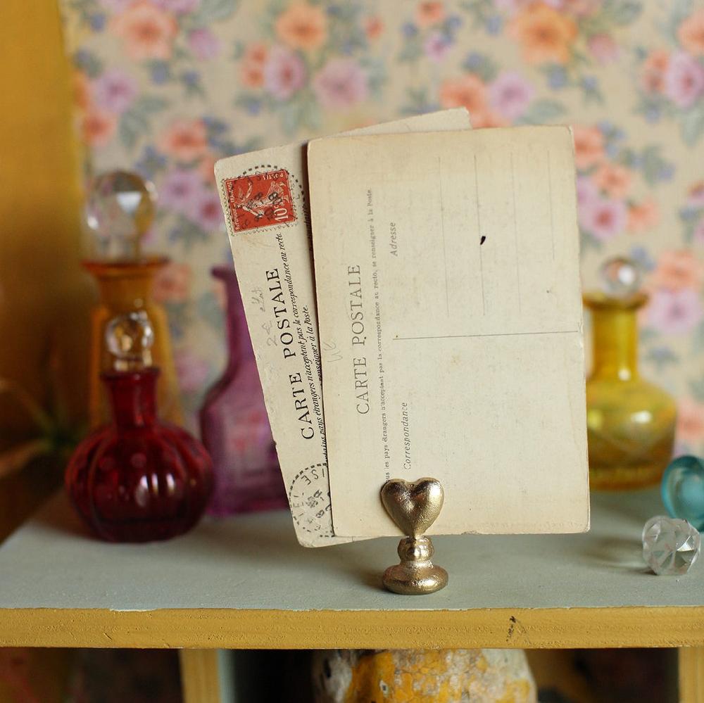 greige Brass Heart Card Holder or Place Name Holder