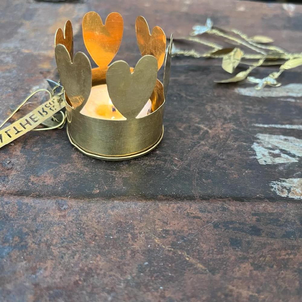 Greige Brass Heart Tealight Holder - Walther & Co Denmark
