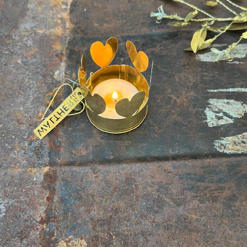 Greige Brass Heart Tealight Holder - Walther & Co Denmark