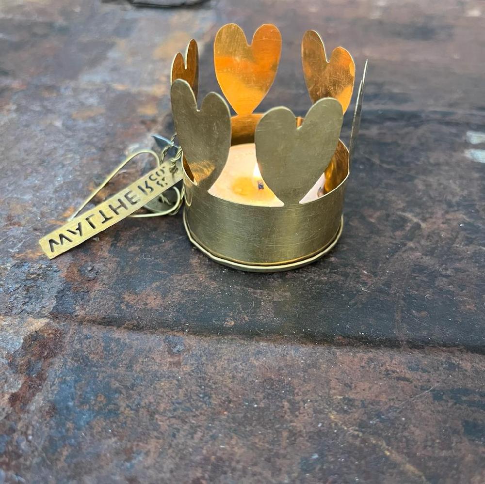 greige Brass Heart Tealight Holder - Walther & Co Denmark