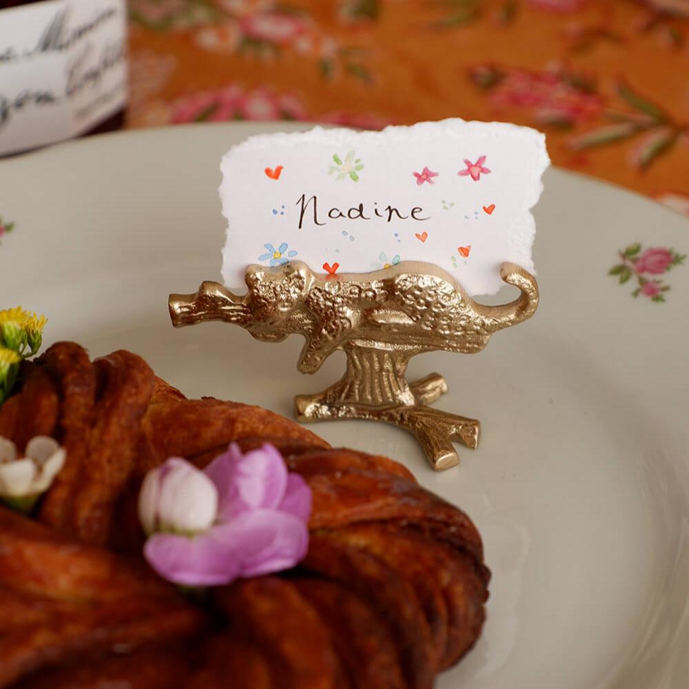 greige Brass Leopard Card Holder or Place Name Holder