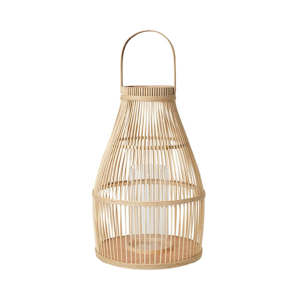 Greige Broste Bamboo Wooden Lantern "Birdy"- Natural - Two Sizes