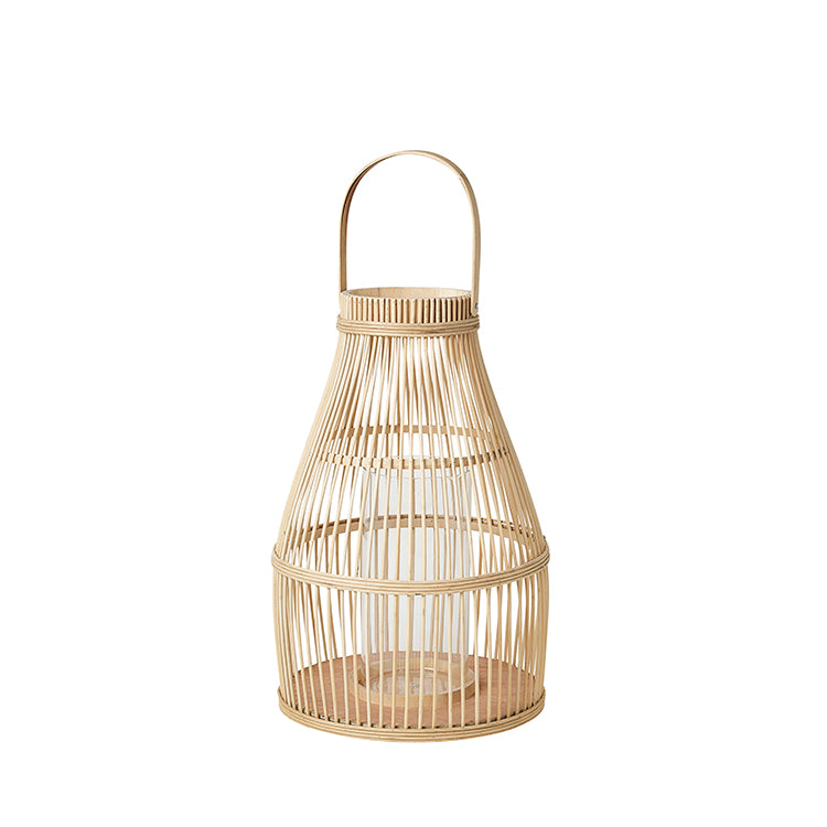 greige Broste Bamboo Wooden Lantern "Birdy"- Natural - Two Sizes
