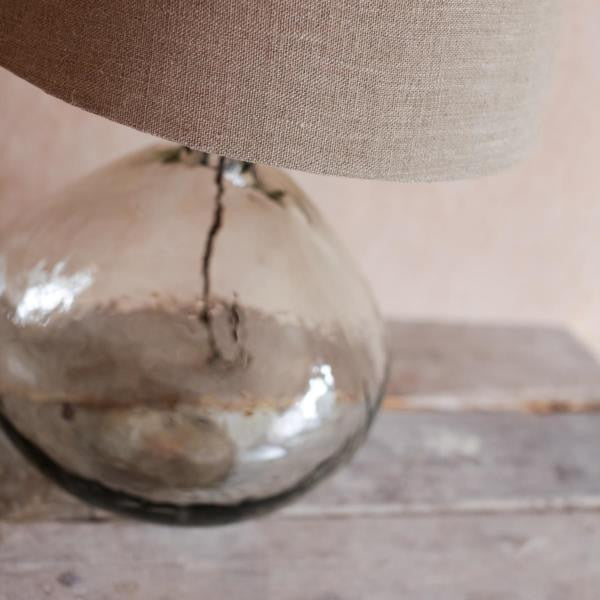 Greige Bulbous Hand Blown Glass Lamp With Optional Jute Shade
