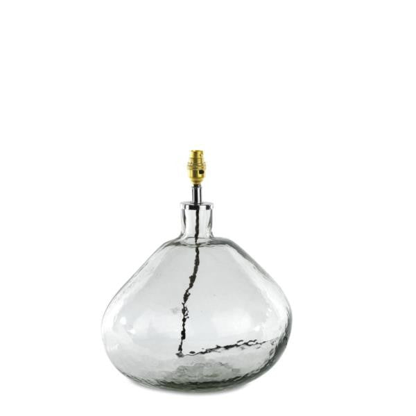 Greige Bulbous Hand Blown Glass Lamp With Optional Jute Shade
