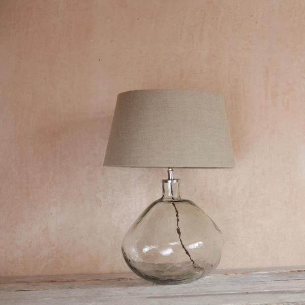 greige Bulbous Hand Blown Glass Lamp with Optional Jute Shade