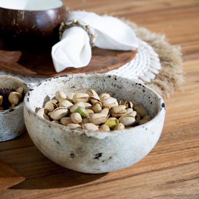 greige Burned Terracotta Bowls - Antique Cream Finish