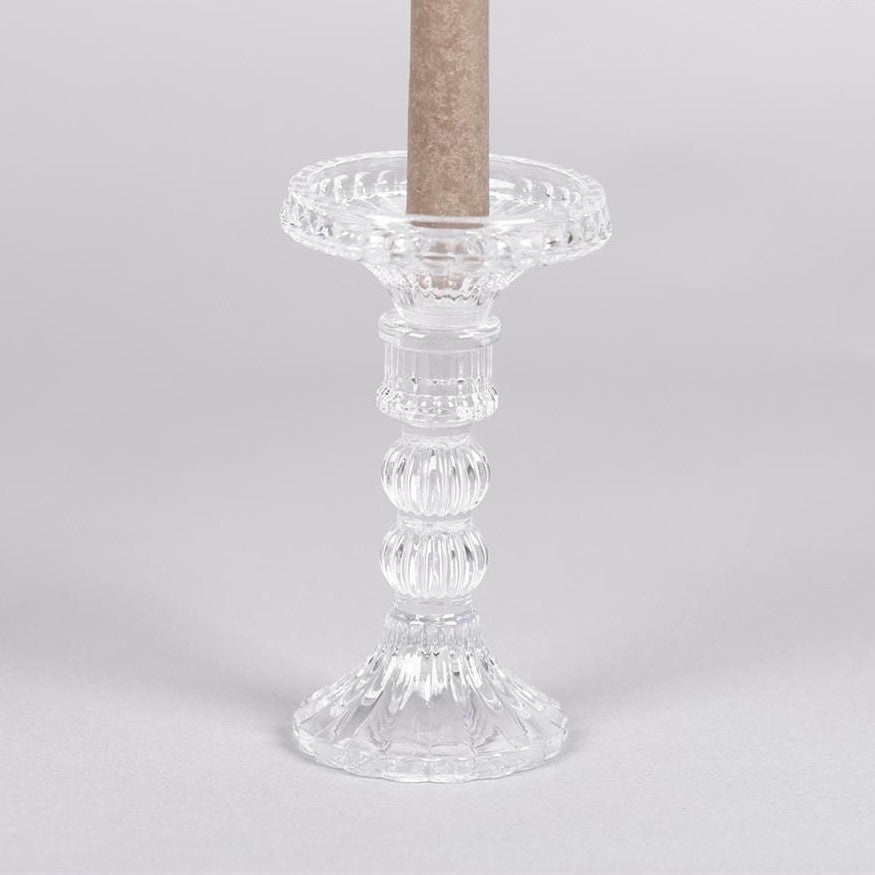 Greige Camilla Glass Candlestick - For Dinner Or Pillar Candle