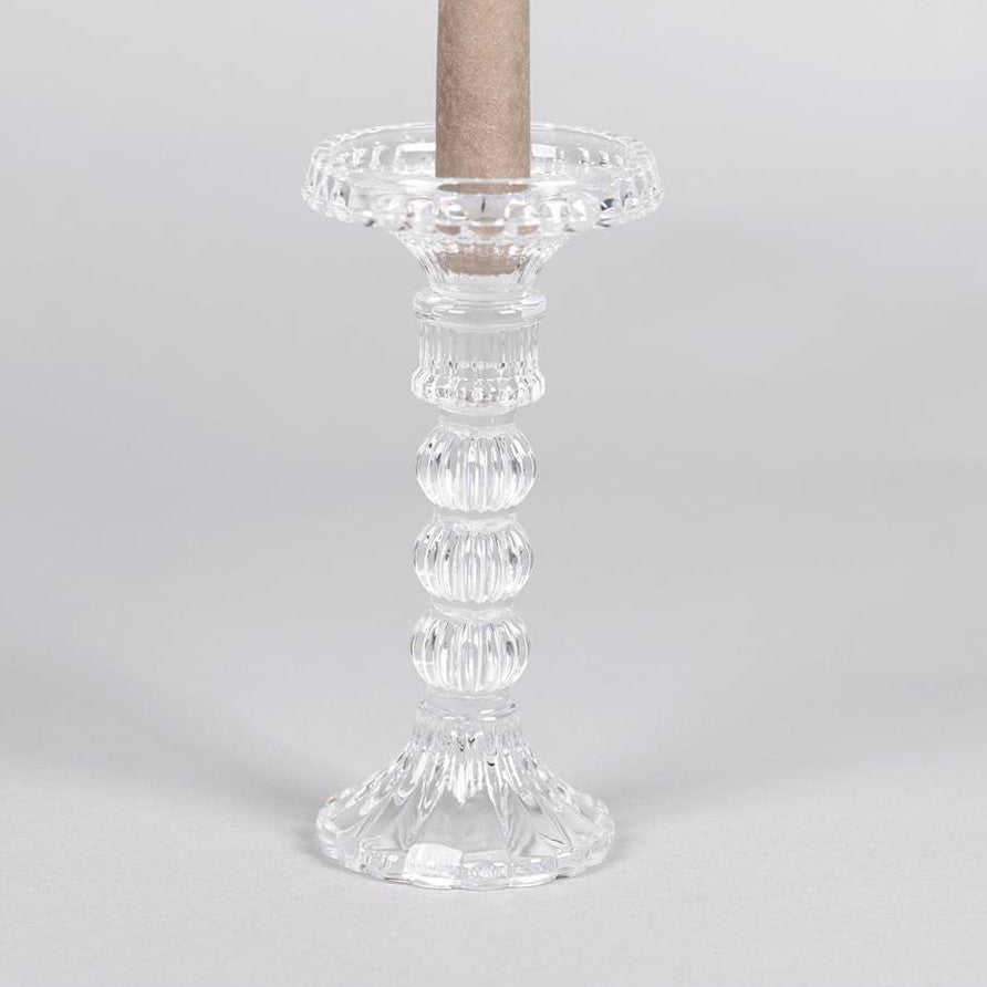 Greige Camilla Glass Candlestick - For Dinner Or Pillar Candle