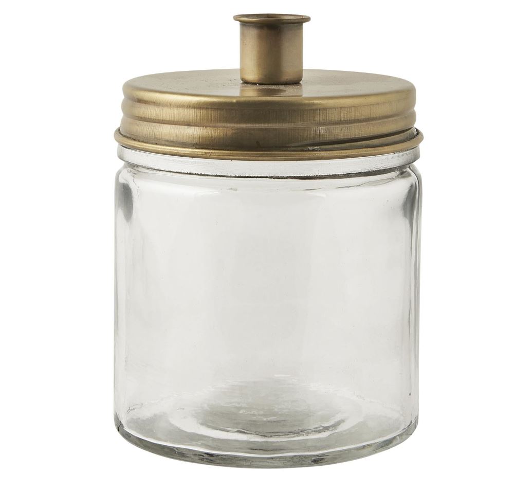 Greige Candle-Holder And Storage Jar For Mini Dinner Candles - Antique Brass