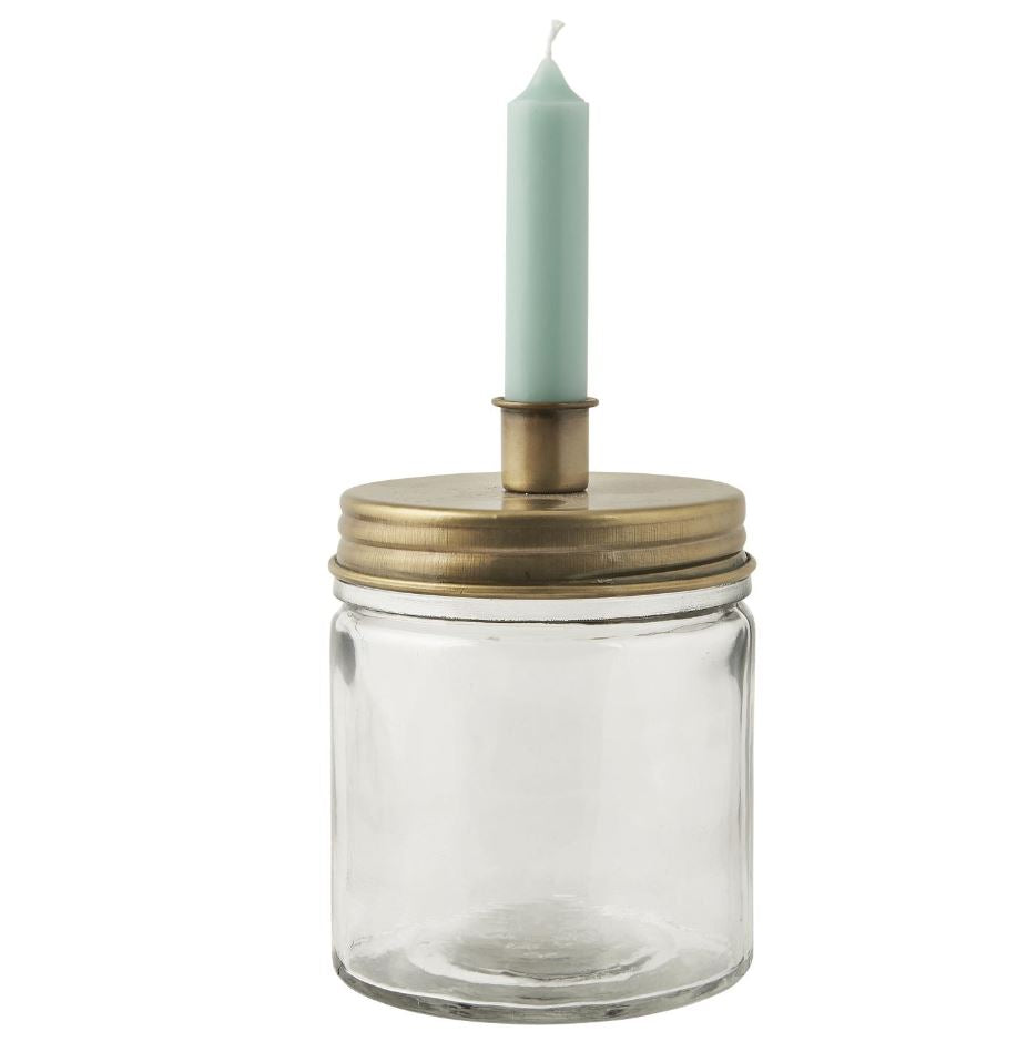 Greige Candle-Holder And Storage Jar For Mini Dinner Candles - Antique Brass