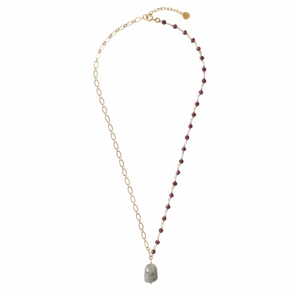 greige Celebration Garnet and Labradorite Gold Necklace - A Beautiful Story